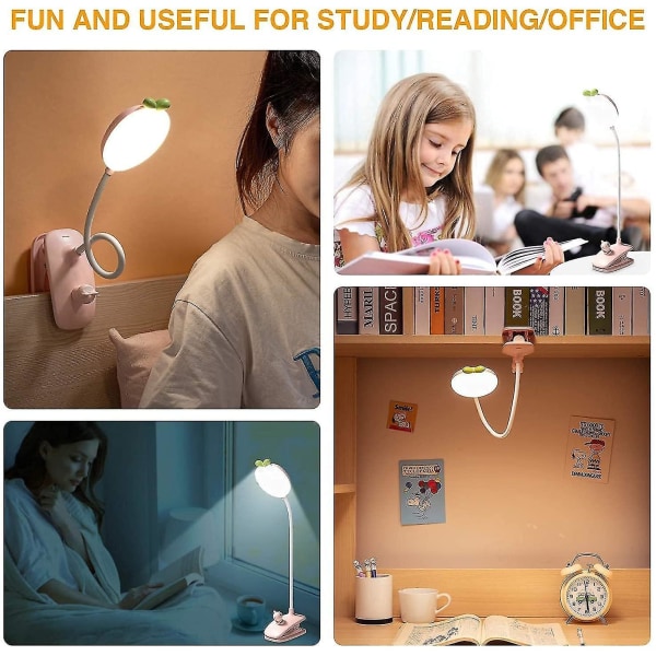 Barn skrivbordsklämma Lampa, clip On Light För säng Batteriljus Med 3 Ljusstyrka USB Uppladdningsbar Rea