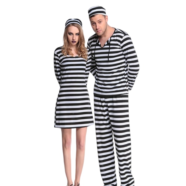 Prisoner Cosplay Kläder för kvinnor Män Stripe Costume for women xl male money l