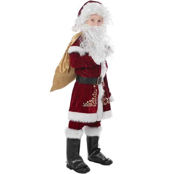 Kid Christmas Suit Set Santa Claus Costume Velvet Barn Cosplay Outfits för pojkar XL 35-145 S 100-115