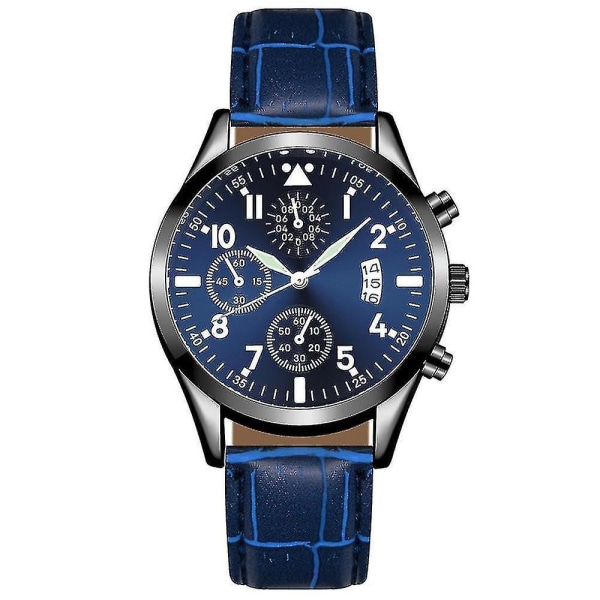 Quartz Armbandsur Classic Calendar Herr Business Steel Watch（12 Läder-Svart-Blå）