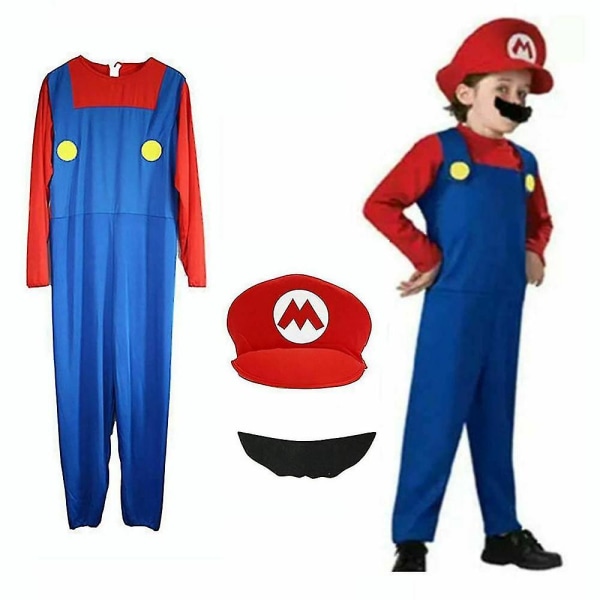 Barn Super Mario Luigi Bros Cosplay Fancy Dress Outfit Kostym