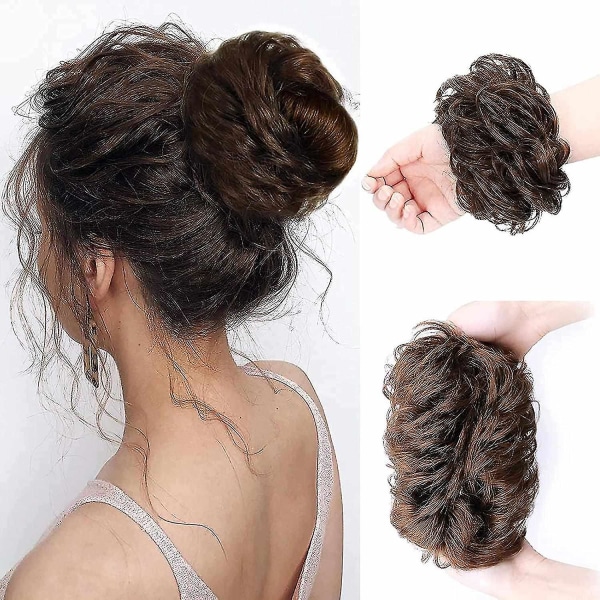 Hårbulle, stökigt bullhår, hårbulleförlängning med högkvalitativa elastiska gummiband (medium Bro