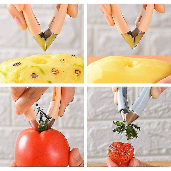 V-formad jordgubbsskärare, 2 bitar ananasfräs, tomatpotatis ananasstjälkstripper Vakuum