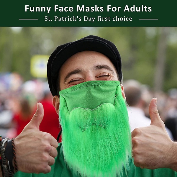 2022 St Patrick's Day Fake Beard Mask för män och kvinnor, semester roliga ansiktsmasker 2 st