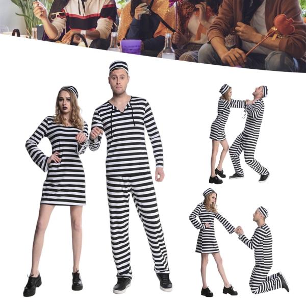 Prisoner Cosplay Kläder för kvinnor Män Stripe Costume for women xl male money l