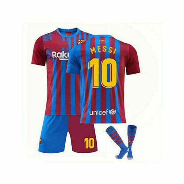 New21/22 Kids Fotbollssatser Blå Strips Skjorta Fotbollströja kostym No sign messi 10 blue-red L