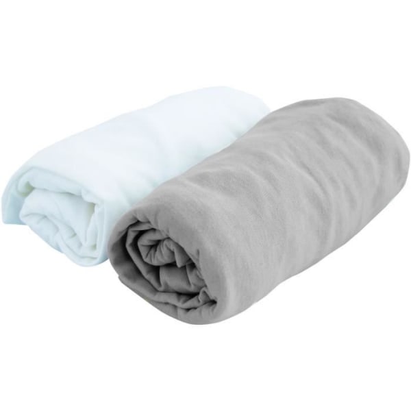 DOUX NID Lot 2 Fitted Sheets Jersey White and Taupe 70 x 140 cm