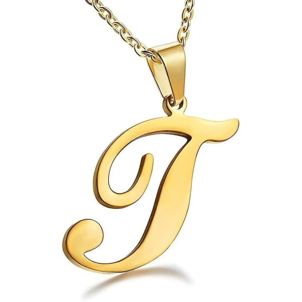 (Guld T) Kvinnors rostfritt stål alfabetet initiala bokstäver hänge halsband från A-Z