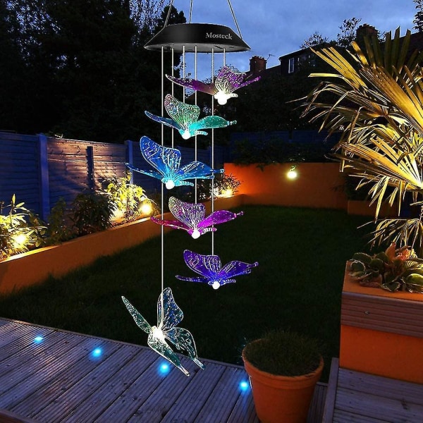 Wind Chimes Utomhus Solar Butterfly Wind Chimes Färgskiftande Led Mobile Wind Chime