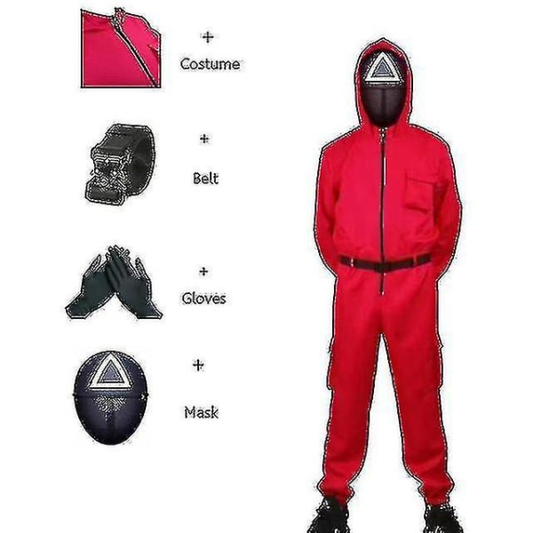 Squid Game Jumpsuit Boss Coat Mask Handskar omgång sex Samma skurk Röd kostym Vuxna barn Set 3