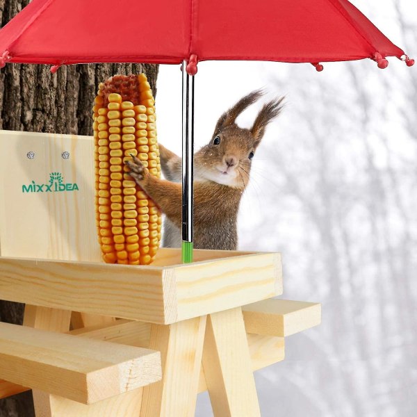 Ekorrmatarbord med paraply, picknickbordsmatare för träekorrar, hållbart ekorrmatare Co