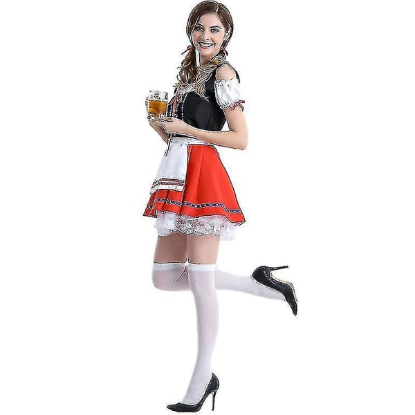 Kvinnor Bavarian Fancy Dress Outfit Oktoberfest Dirndl Beer Maid Costume V Dresses