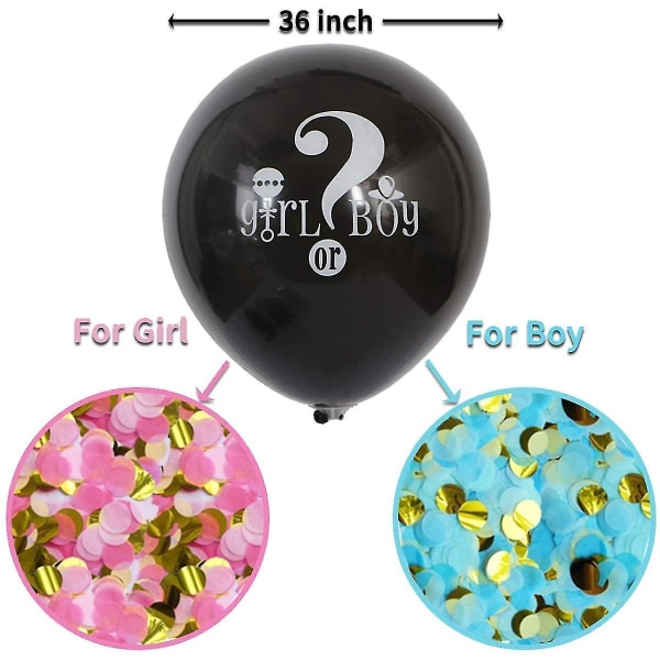 Baby Gender Reveal Confetti Balloon - 36 tum stora svarta ballonger X2 med rosa och blå hjärtform C