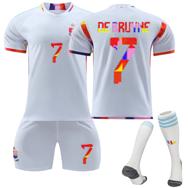 22-23 Qatar World Cup Belgien Borta Fotbollströja Dräkt för barn DE BRUYNE 7 7 Special Edition Kids 18(100-110CM)