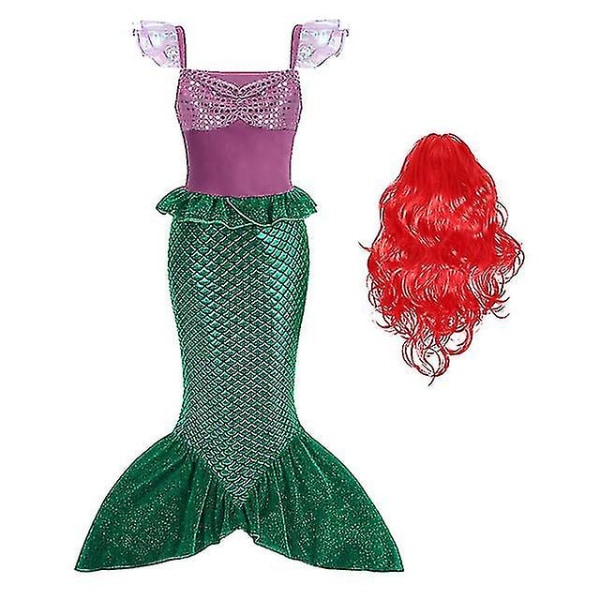 Girls Mermaid Princess Dress Ariel Cosplay Kostym Barn Halloween Carnival Party Kostym With wig 4-5T With wig 3-4T