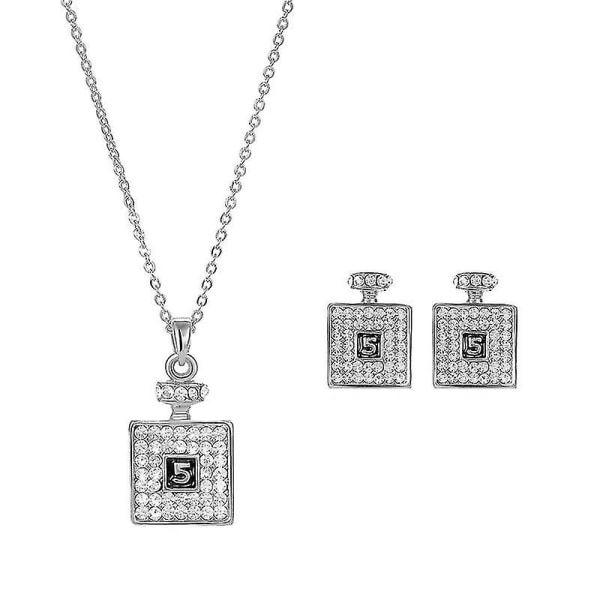 Mode parfym flaska hänge halsband guld silver färg smycken set för kvinnor Crystal Elegant par