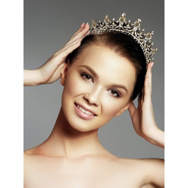 Guld tiara och krona för kvinnor födelsedag pannband för flickor Crystal Queen Crown hårtillbehör (mörkt