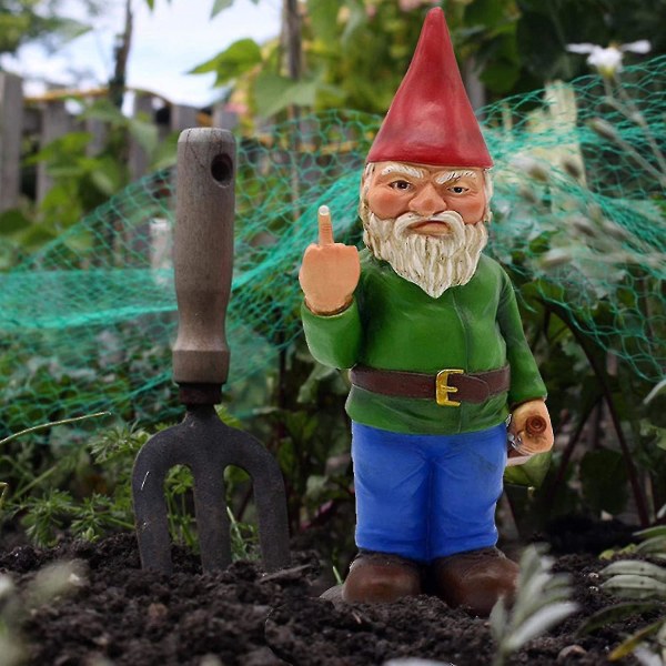 Trädgårdstomte, 3d dvärgar, polyresin Utomhus Mellanfinger Gnome Staty
