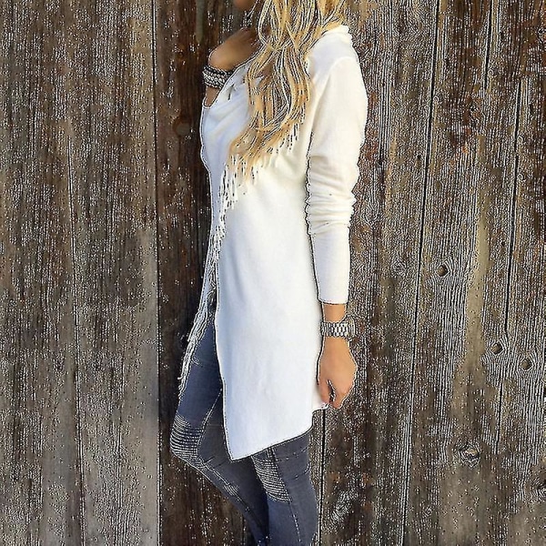 Dam Tofs Cardigan Sjal Stickad tröja Poncho Coat Wrap Top White