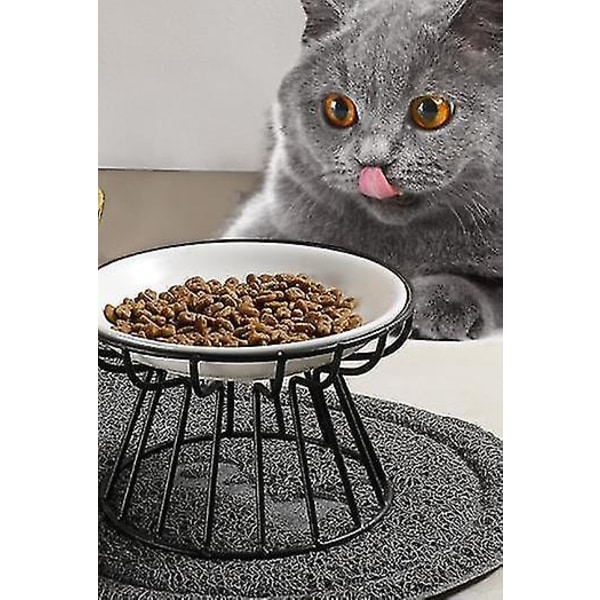 Keramiska upphöjda kattskålar, husdjursmat eller vattenskålar med metallstativ Upphöjd kattskål, för katter