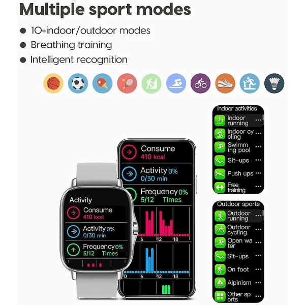 Smart Watch för Android/ios-telefon (ta emot/ringa samtal, 1,63 tum, bluetooth) 10+ sportläge, fitness Trac