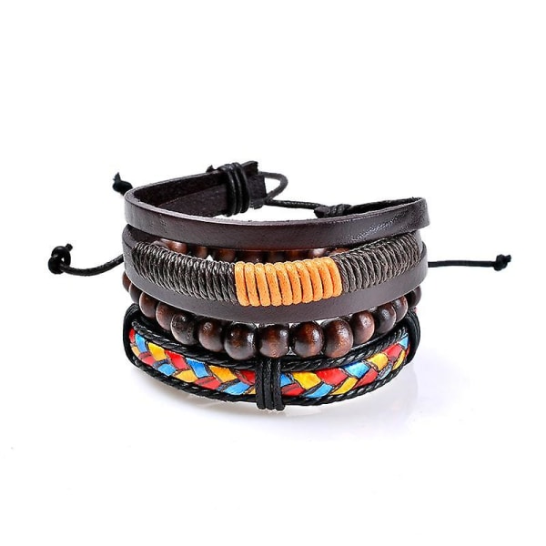 3 st Herrarmband Bohemian Bead Läder Färgglatt flätat armband för män