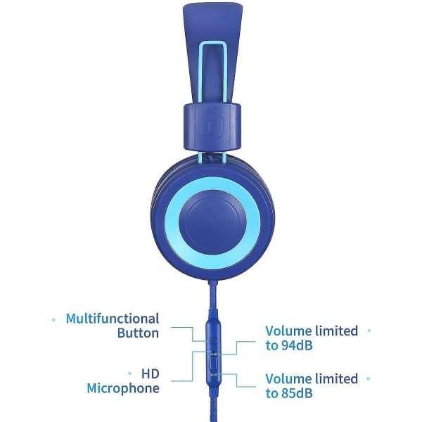 P10 barnhörlurar med mikrofon stereohörlurar för barn pojkar flickor, justerbara 85db/94db V