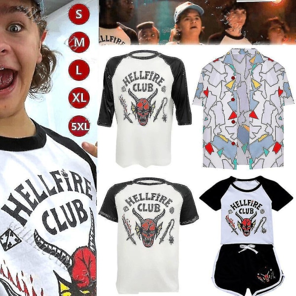 Vuxna Barn Stranger Things Säsong 4 Hellfire Club T-shirt Toppar Kostym Black Cap
