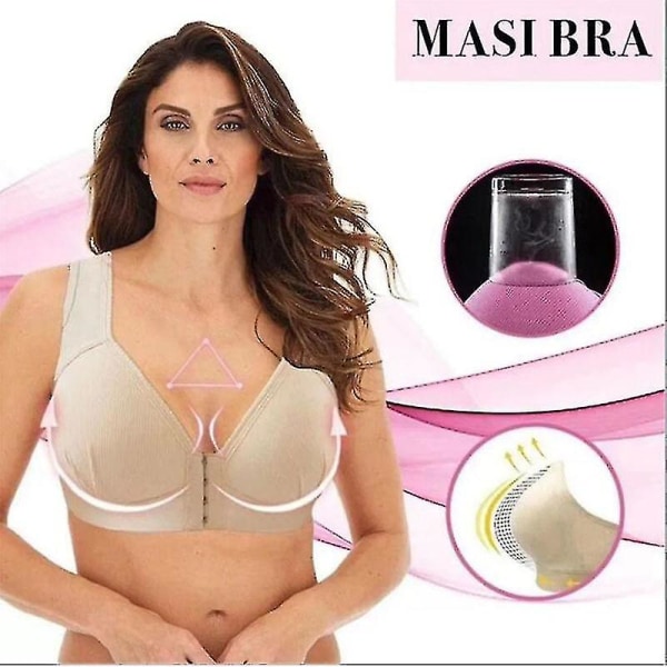 Plus Size Push Up BH Frontstängning Enfärgad BH BH 36-46 Trådlösa underkläder för kvinnor Skin Color