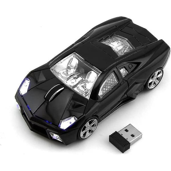 Bilmus trådlös 2,4ghz, cool 3d-mus för sportbilform optiska möss 1600 dpi med USB mottagare Sui