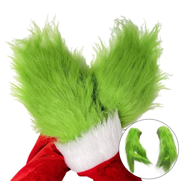 Fluffig fuskpäls Green Elf Cosplay Handskar Julfest Kostym children adult