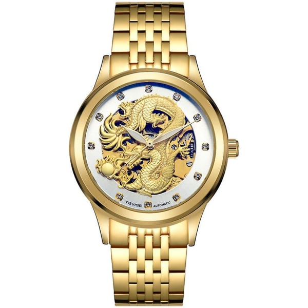 TEVISE 9006 Mechanical Watch Herr Hollow Dragon Phoenix Pattern Watch Rostfri