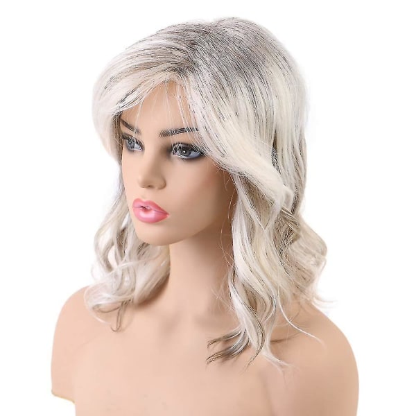 Långt blondt människohår peruker för kvinnor, naturligt hår blandning med frisk Kanekalon fiber lockig peruk Wit
