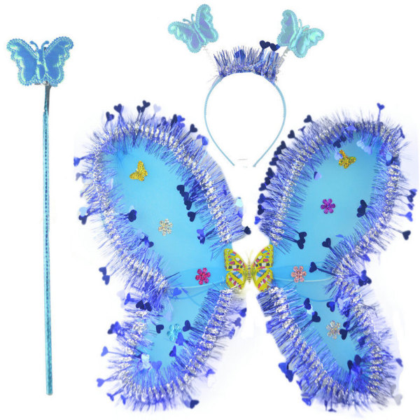 3 st Cosplay Butterfly Costume Kit innehåller Wing Wand Pannband för barn Födelsedag Jul Barnens Dag Party