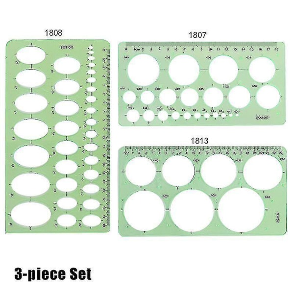 Set med 3/4/6/9/11 geometrisk ritmall Mätlinjal Klar plast rund cirkel för alla ändamål