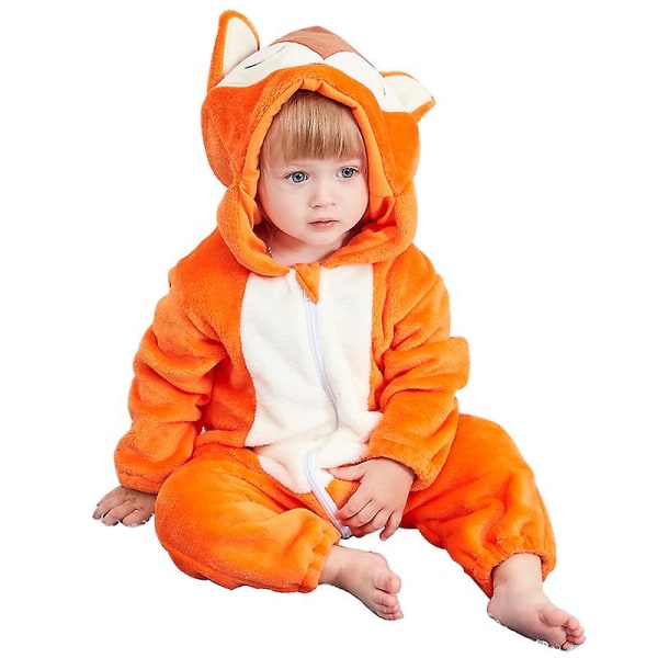 Baby Vinter Djur Kostym Flanell Hooded Jumpsuit Dragkedja Romper Cosplay Outfits Rabbit 70cm Fox 80cm