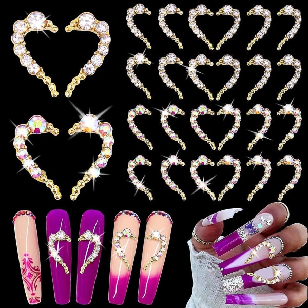 Heart Nail Charms, 24st Rhinestones 3d Nail Charms För Nail Art Decor, 12 Par Heart Nail Decals