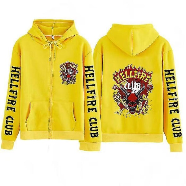 Stranger Things Hoodie Hellfire Club Print Sweatshirt Hooded Loose Zip Sweatshirt Topp Hellfire Club yellow