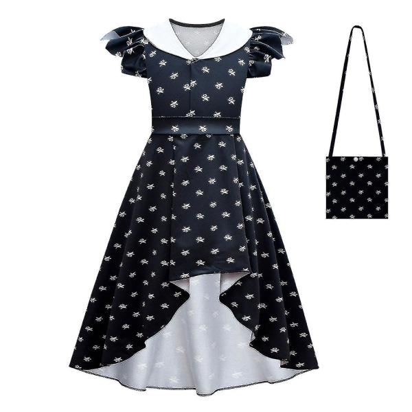 Barn Vuxen Onsdag Addams Onsdag Cosplay Kostym Svart Klänning Outfits Uniform Halloween Karneval Kostym För Kvinnor Flickor Dress bag XL Dress bag 9T-150