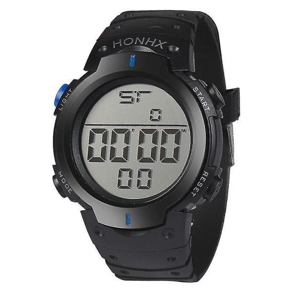 Mode, vattentät, digitalt LCD-stoppur Date Gummi Watch（Blå）