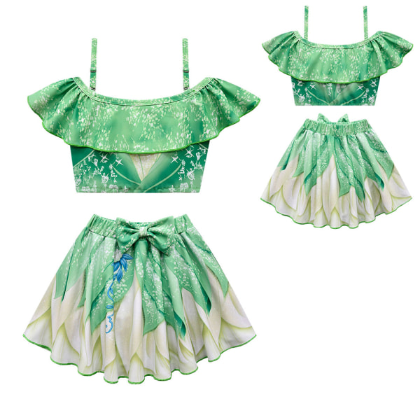 Tiana Baddräkt Princess Cosplay 2 St Bikini Set Ruffle Badkläder 130cm 140cm