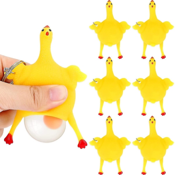 6 stycken roliga leksaker Nyhet Kyckling och ägg Stressavlastande leksaker Lufta ilska Gummi Kyckling värpning