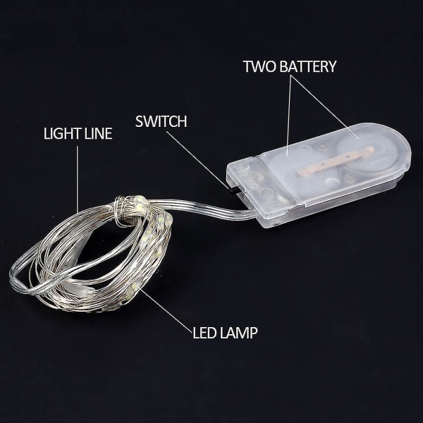 2m Ip66 Vattentät 20 Led Silver Wire Button Batteri String Light Dekoration