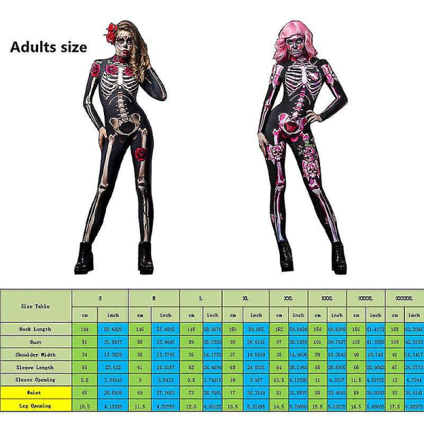 Kvinnor Halloween Skelett Ben Ram Jumpsuit Body Cosplay Party Kostym - Black M PINK 130cm