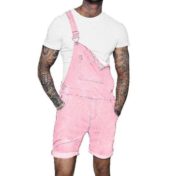 Män Denim Haklapp Arbetskläder Mode Denim Jumpsuit med Pocket Jumpsuits Rompers Pink