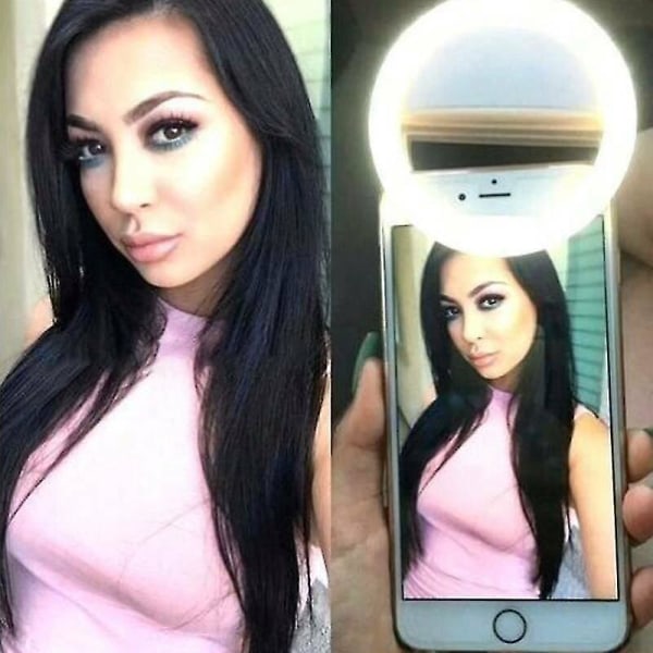 (Vit) Selfie LED-ljus Universal Ring Blixt Fill Clip Camera för telefon & surfplatta iPhone