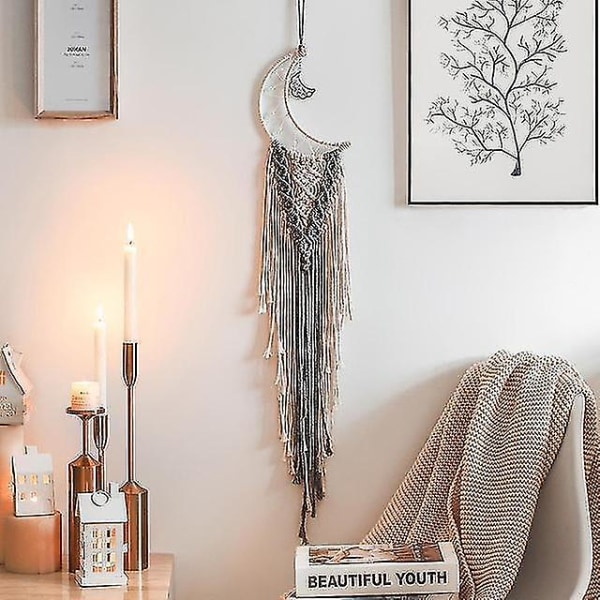 Moon Makrame Vägghängande Makrame Drömfångare Boho Dekor Blad Tapestry Wall