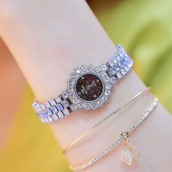 Damklänning Watch Luxury Quartz Small Face Diamond Shining Bling Watches Silver Analog Watch For Wo