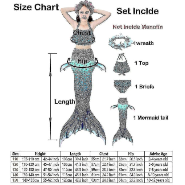 Barn Flickor Mermaid Tail Bikini Set Badkläder Baddräkt Simdräkt Color 8