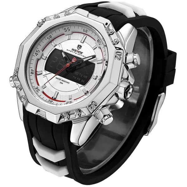 WEIDE 6406 Dual Display Digital Watch Calendar Alarm Luminous Watch Silver Case